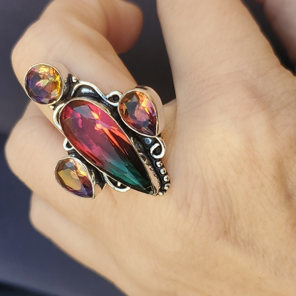 New Bi-Color Tourmaline 925 Silver Statement Ring. - Picture 12 of 16